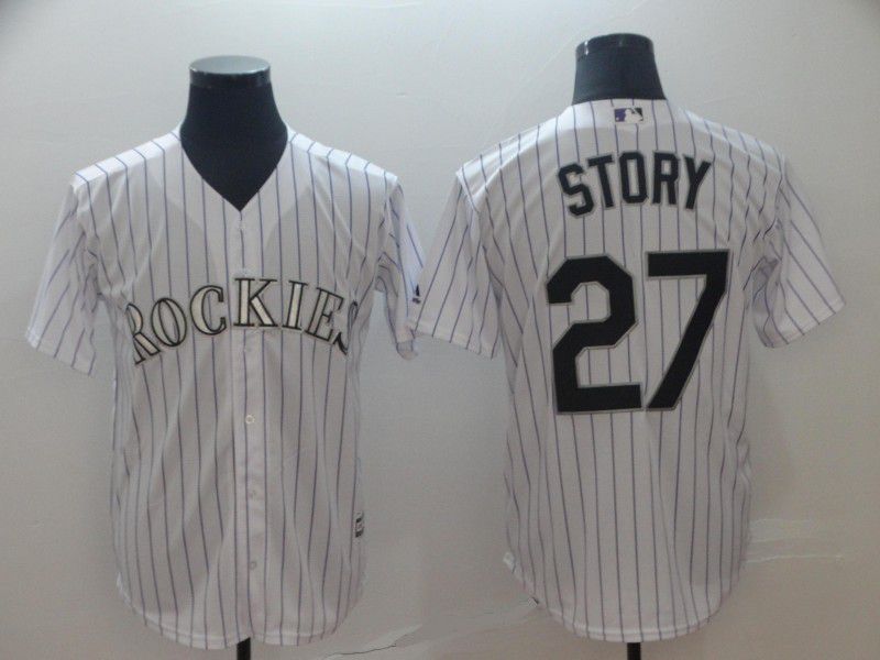 Men Colorado Rockies 27 Story White Game MLB Jersey